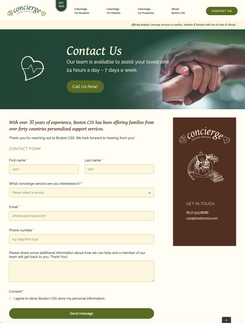 Boston Concierge Support Services Contact Form